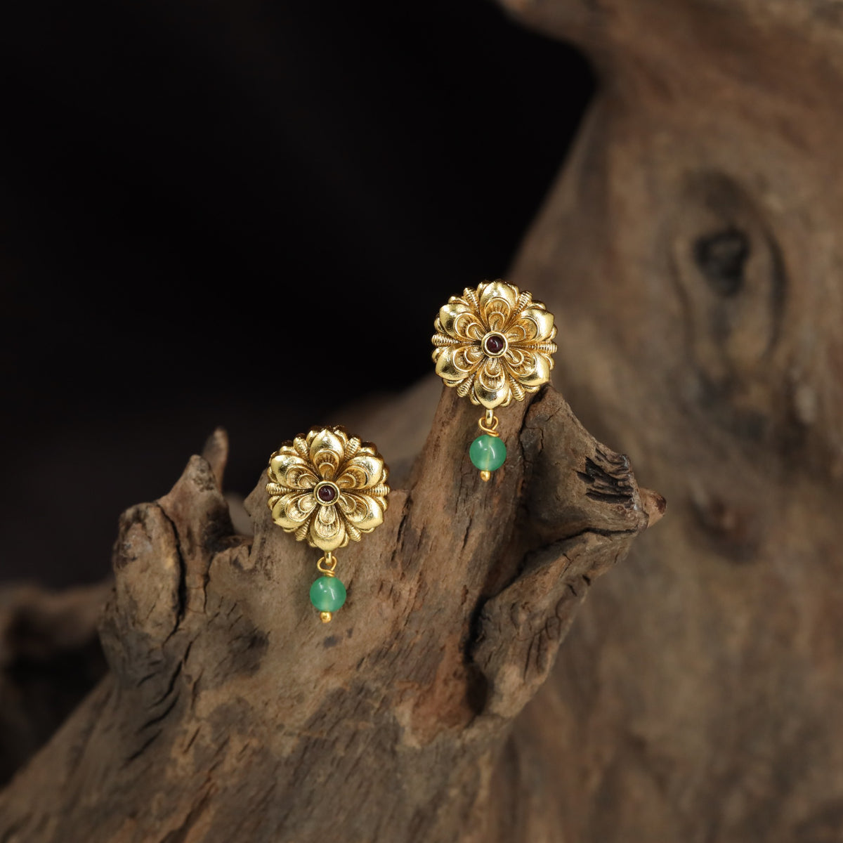 Antique Floral Stud with Bead Drop