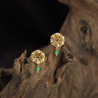 Antique Floral Stud with Bead Drop
