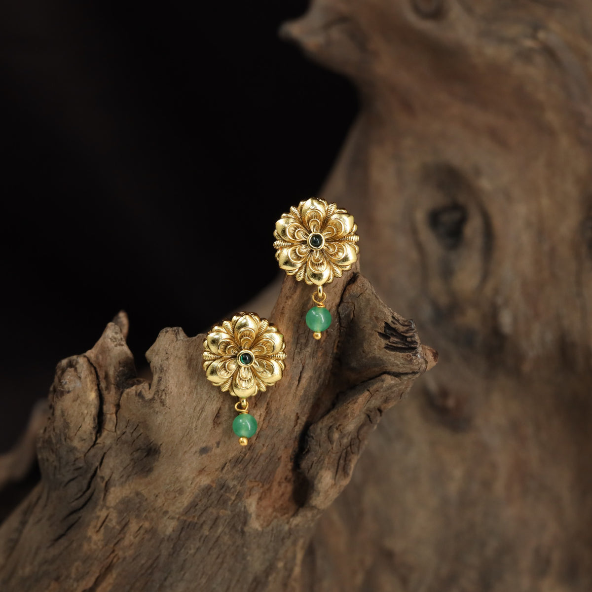Antique Floral Stud with Bead Drop
