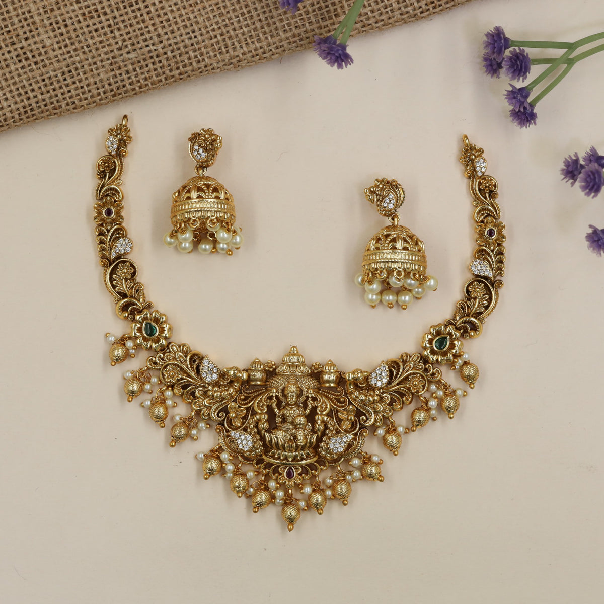 Antique Lakshmi Necklace with Floral Motifs