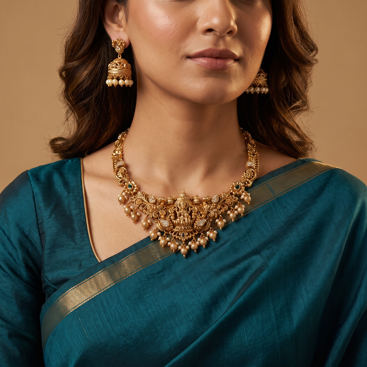 Antique Lakshmi Necklace with Floral Motifs