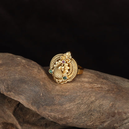 Antique Peacock Ring with Beaded Border