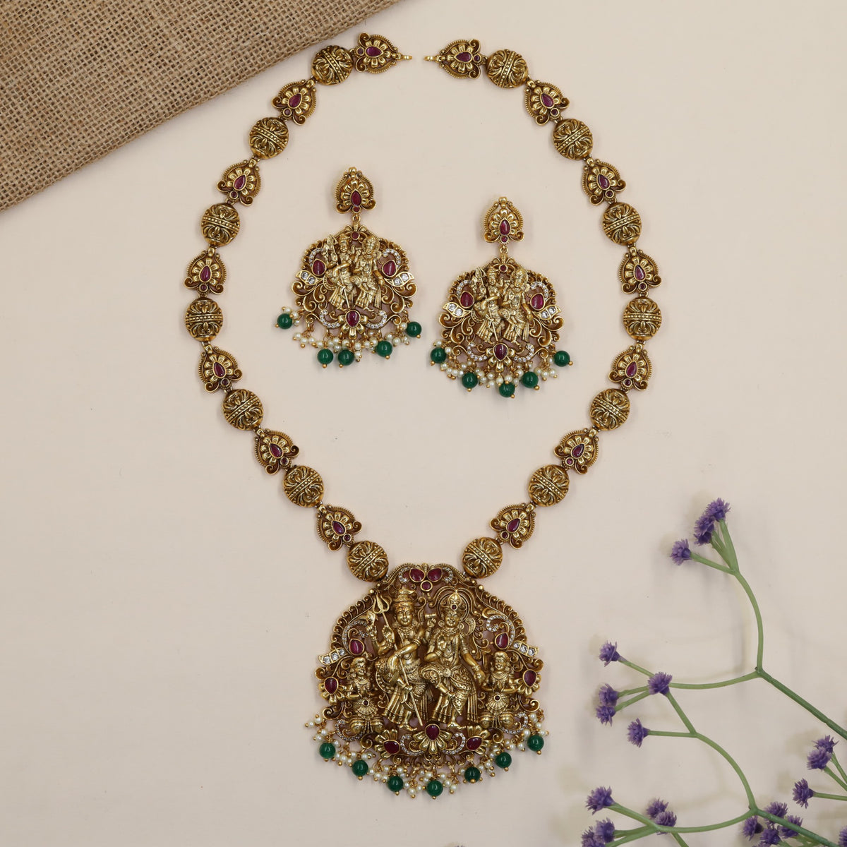 Antique Shiva Parvati Long Haara & Earrings