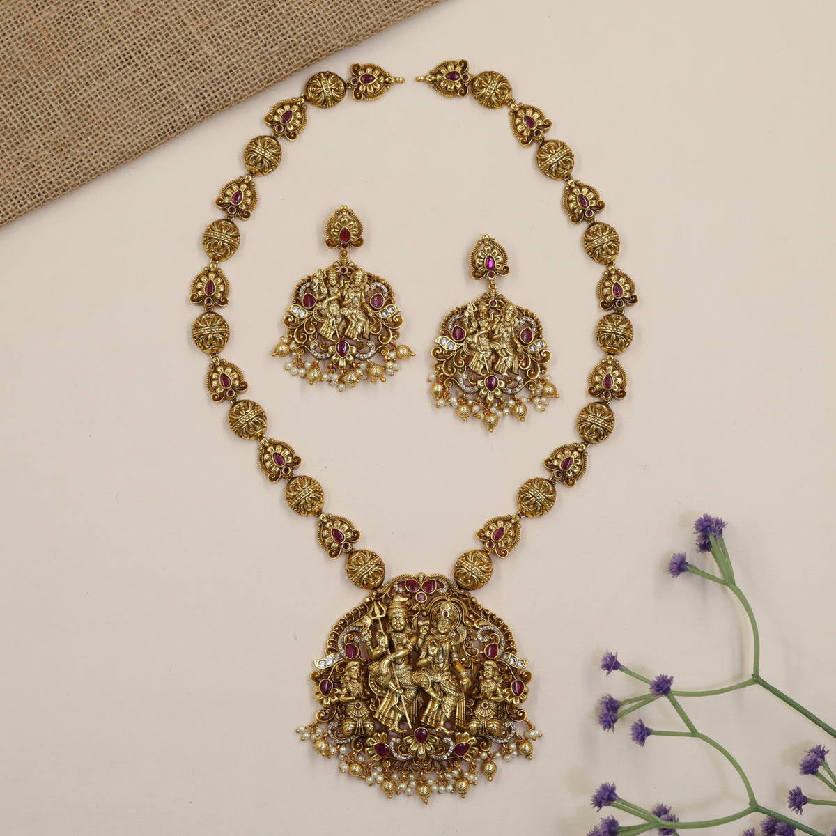 Antique Shiva Parvati Long Haara & Earrings