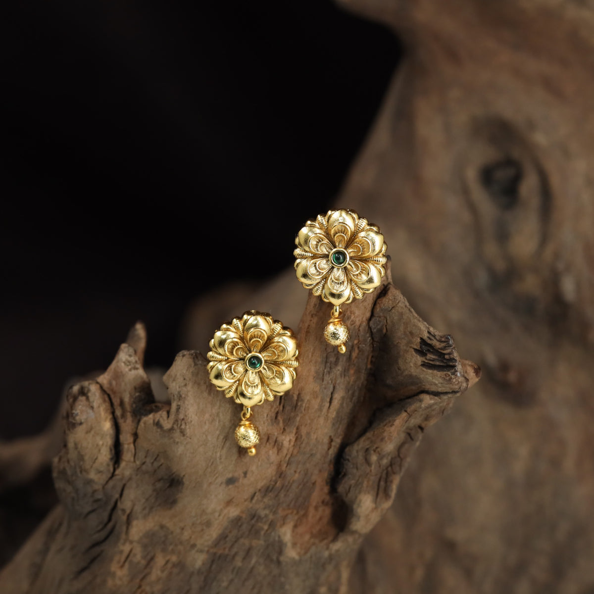 Antique Floral Stud with Bead Drop