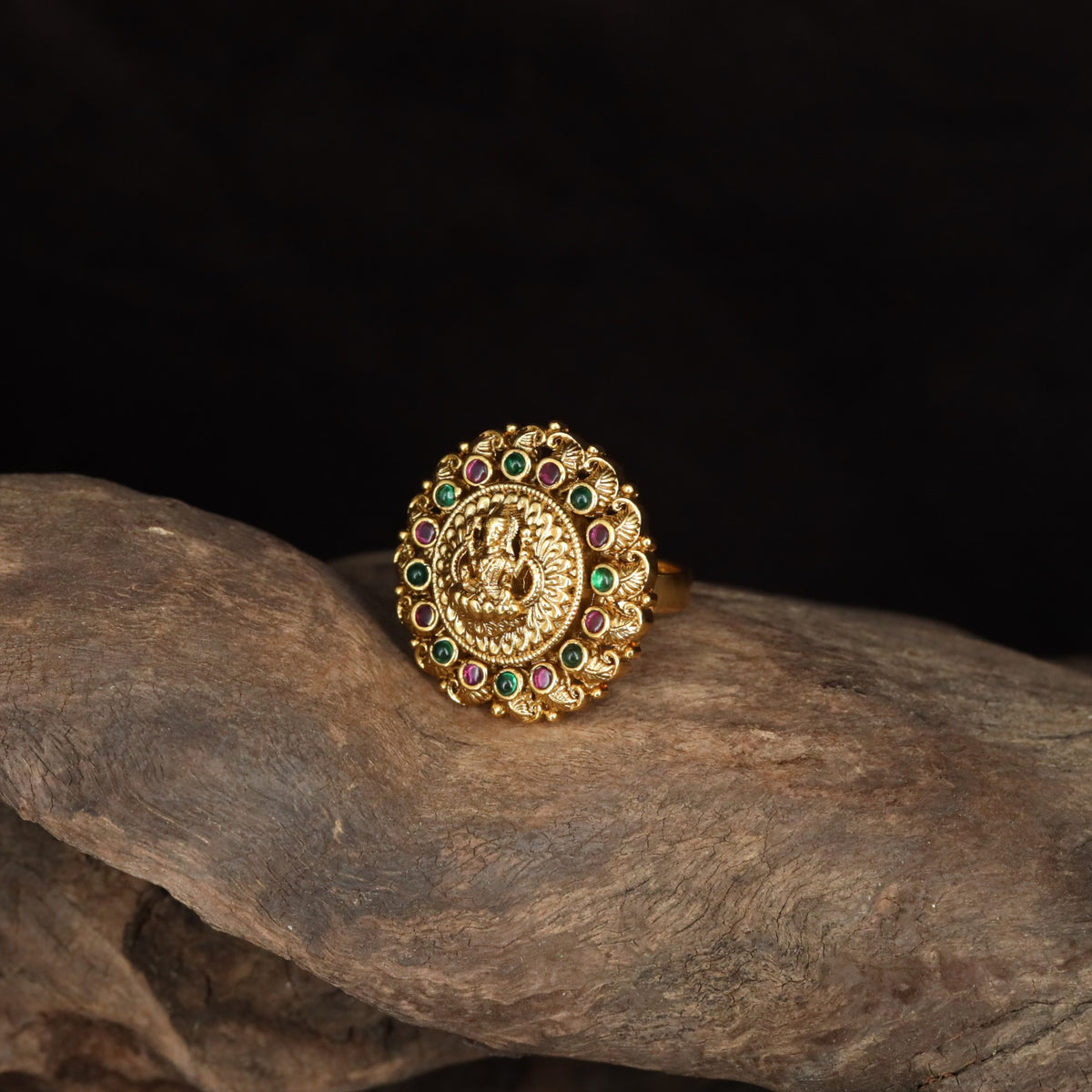 Antique Lakshmi Ring with Floral Border