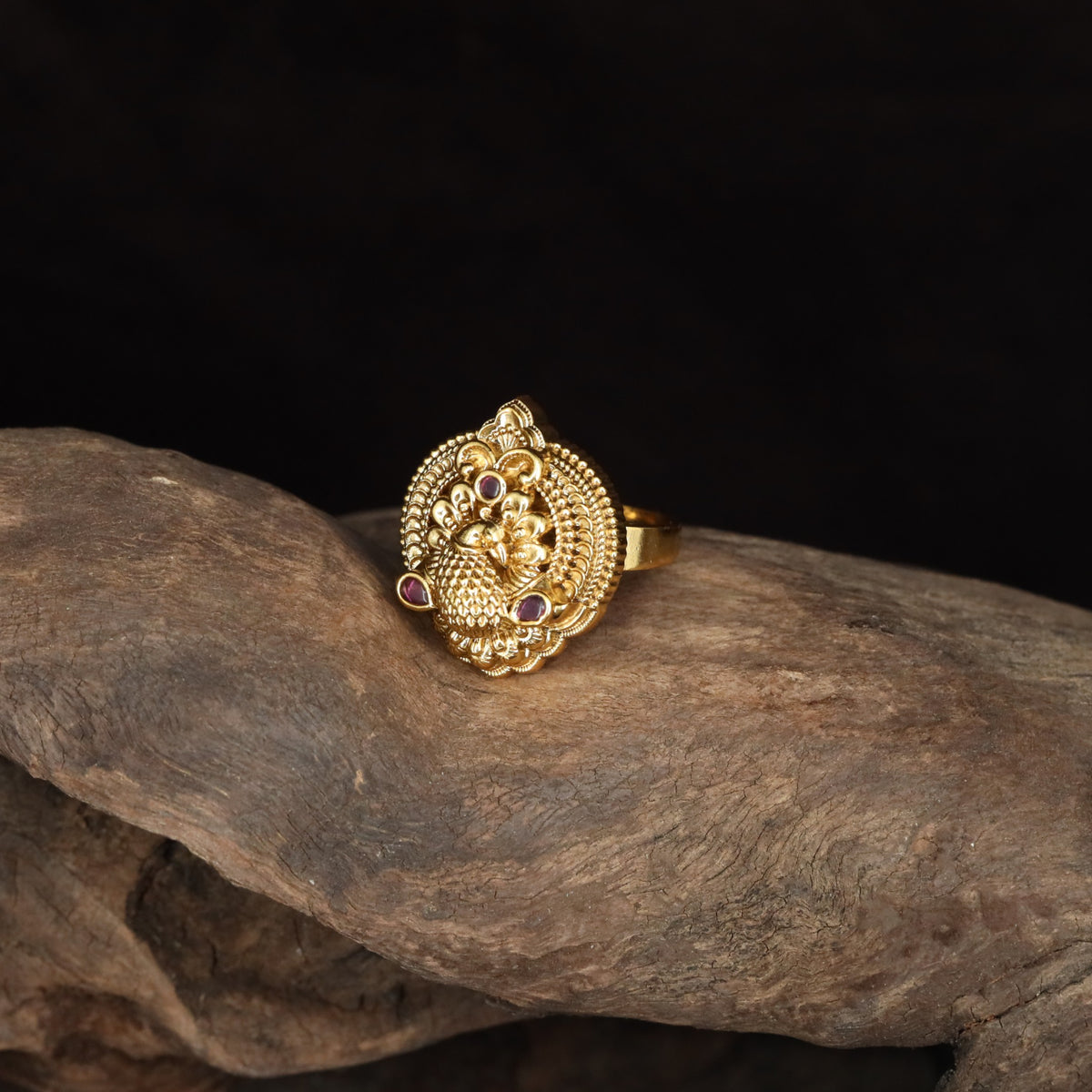 Antique Peacock Ring with Beaded Border