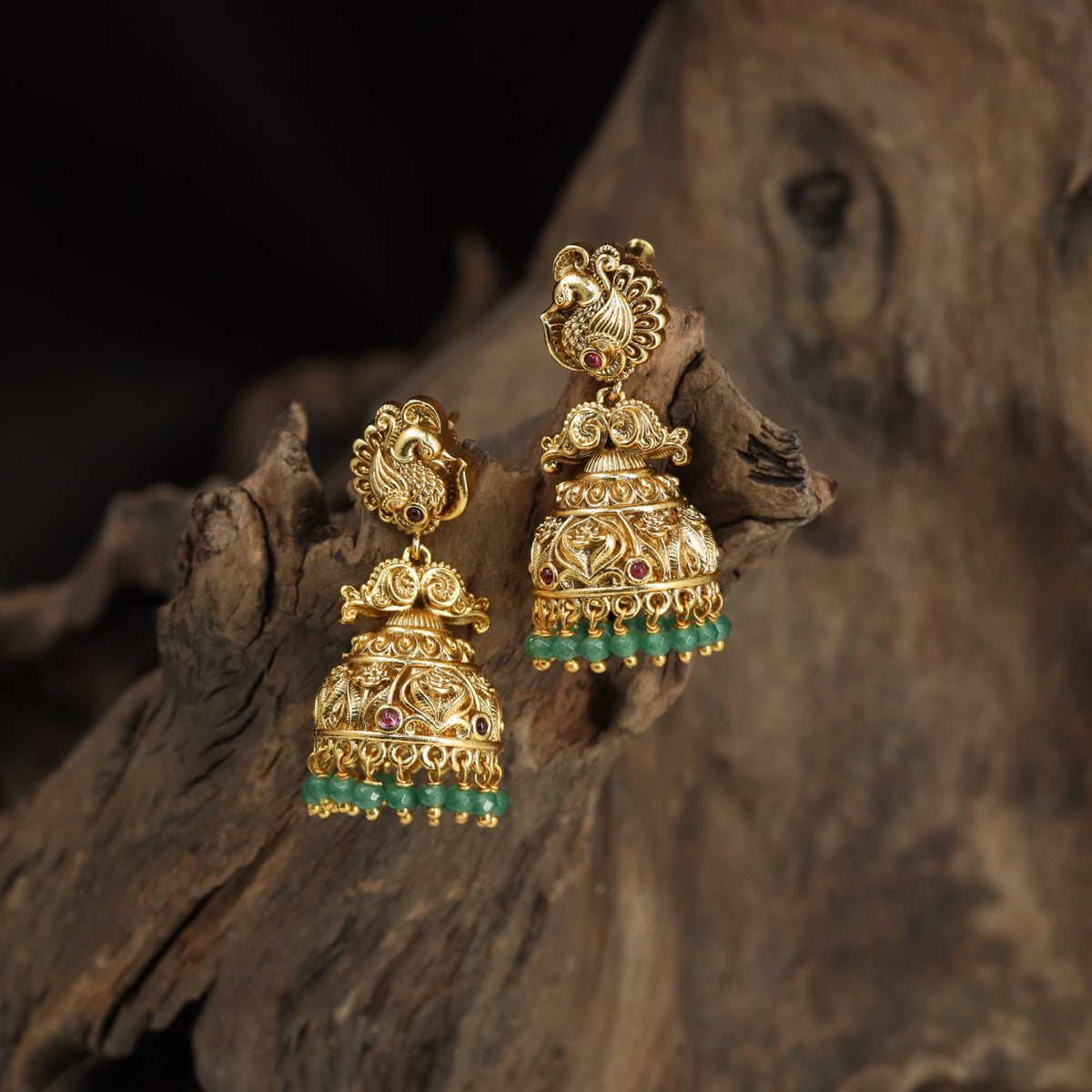 Antique Peacock Jumka with Bead Fringe