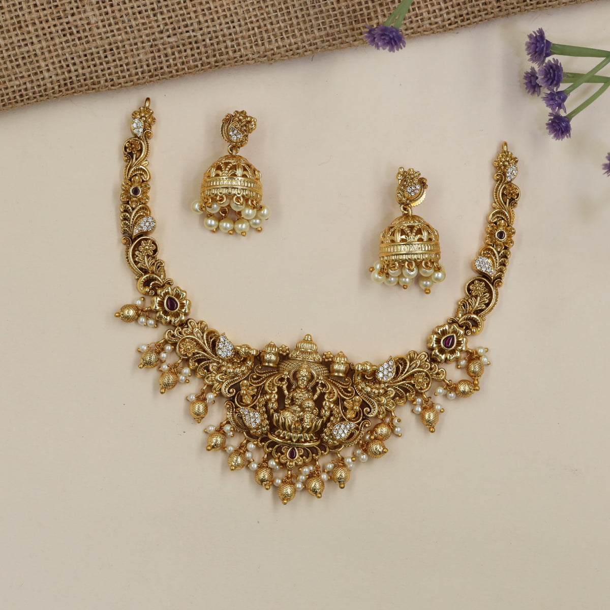 Antique Lakshmi Necklace with Floral Motifs