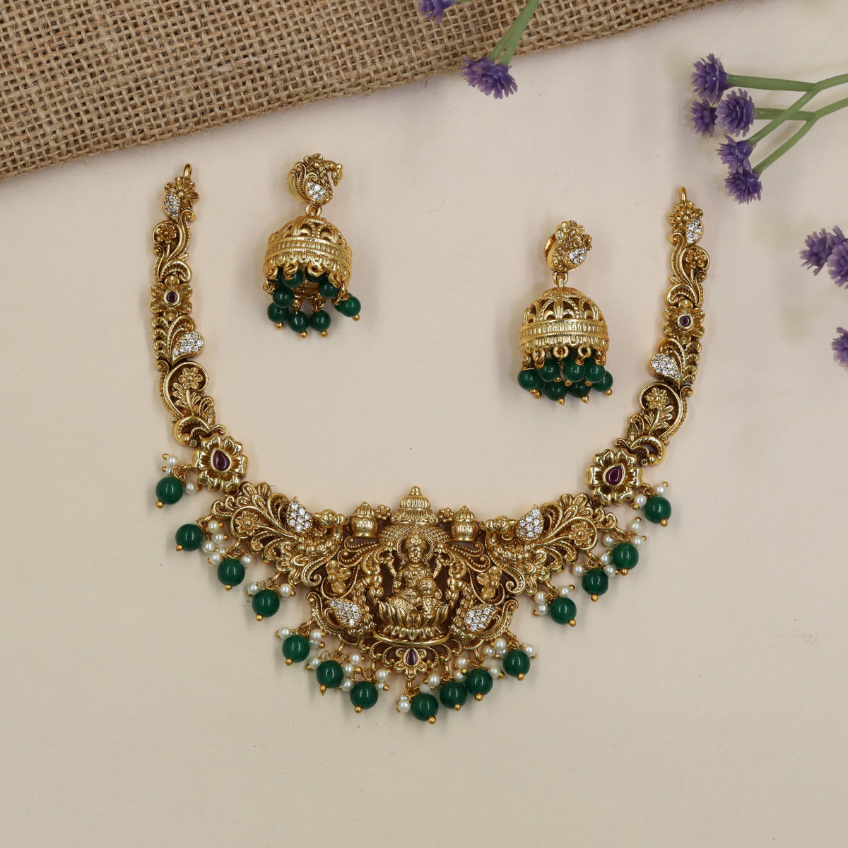 Antique Lakshmi Necklace with Floral Motifs