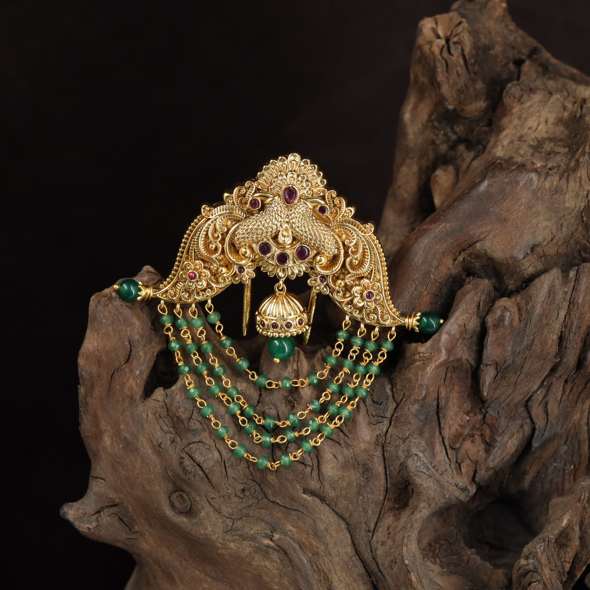 Antique Jade Bille with Peacock Motifs & Pearl Strands