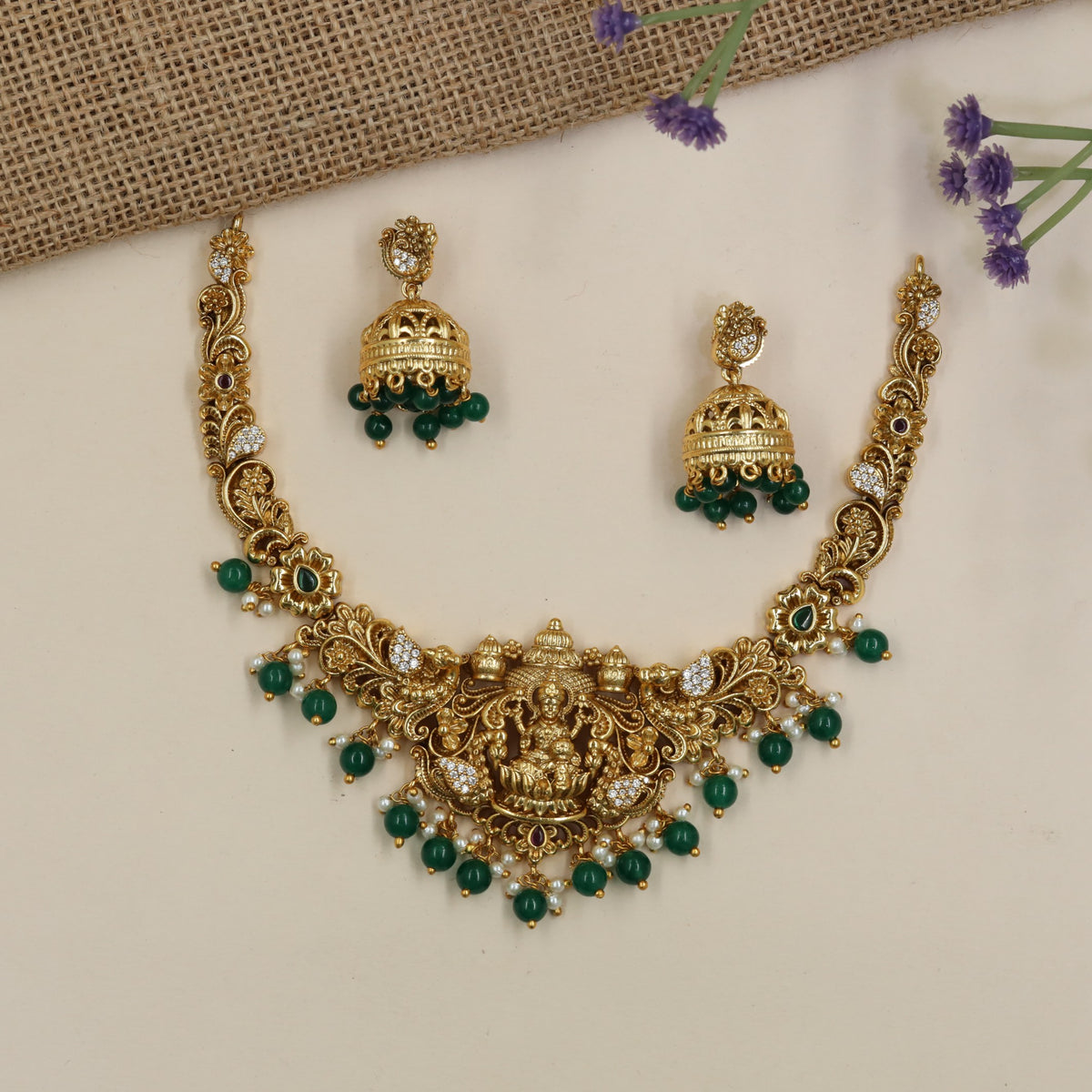 Antique Lakshmi Necklace with Floral Motifs