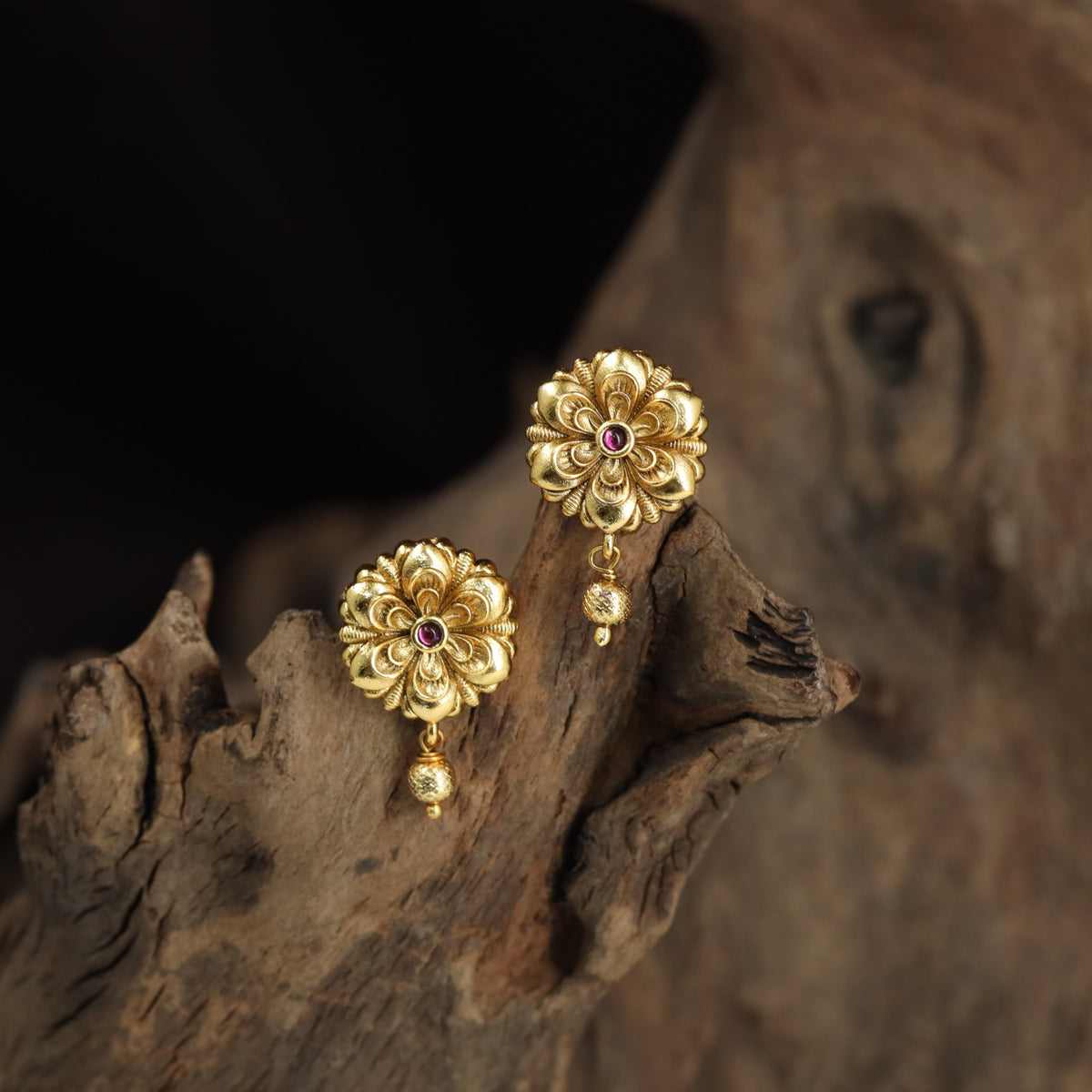Antique Floral Stud with Bead Drop