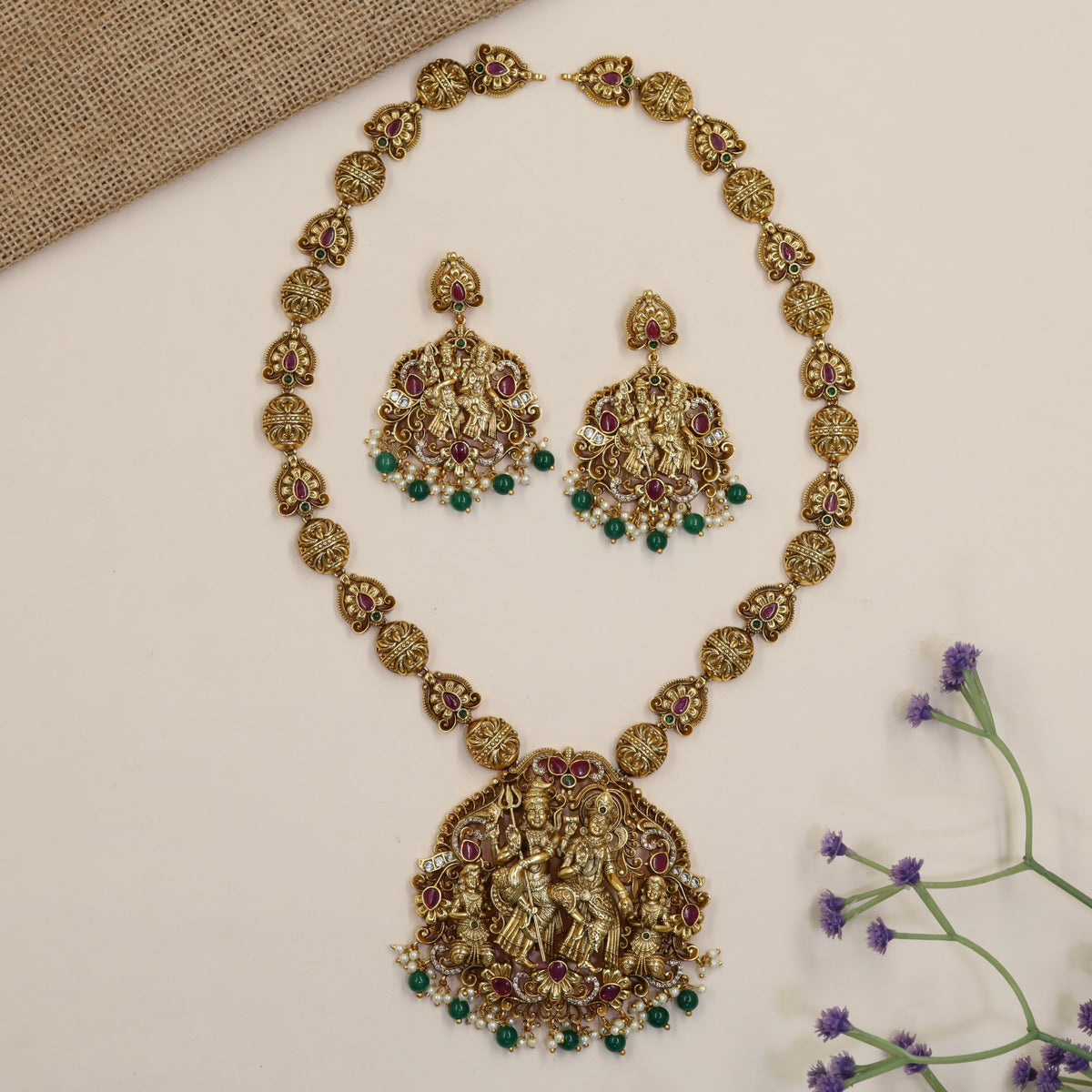 Antique Shiva Parvati Long Haara & Earrings