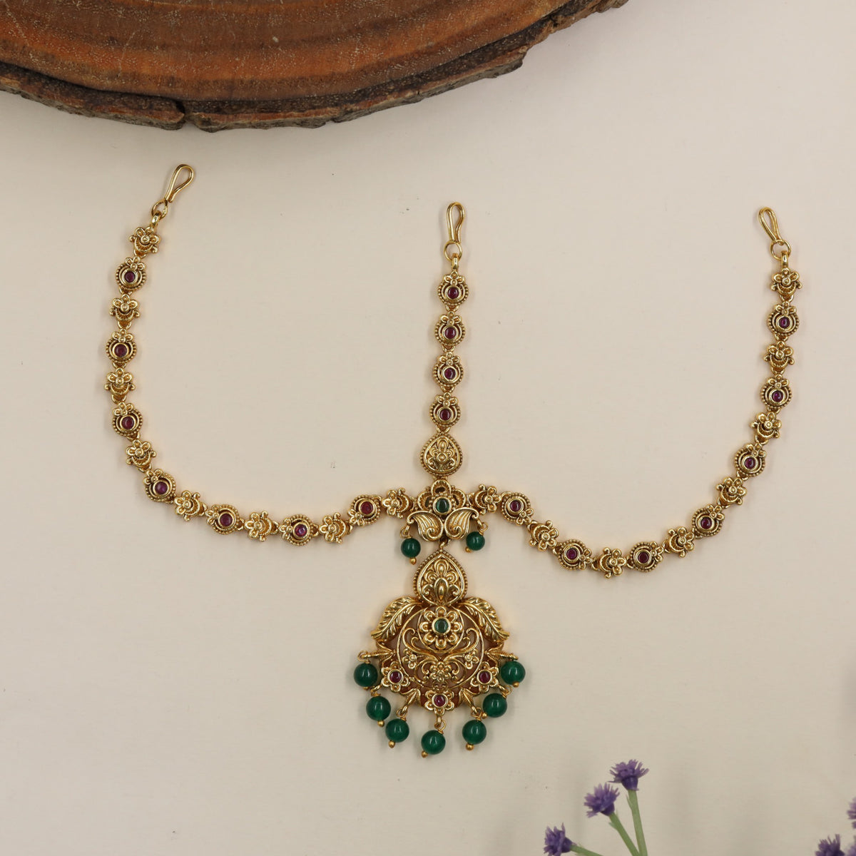 Antique Floral Headset with Hanging Drops
