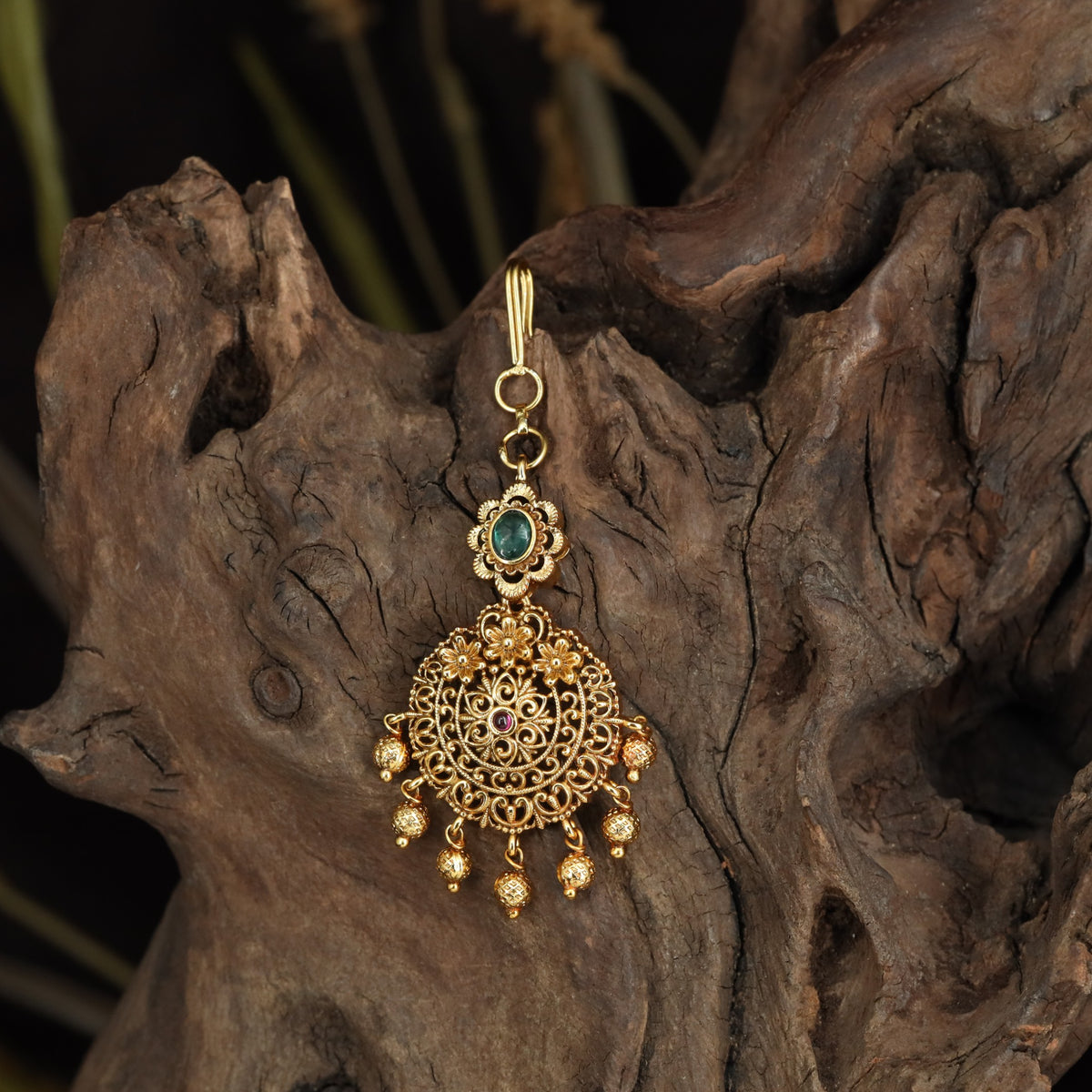 Antique Floral Tikka with Filigree Frame