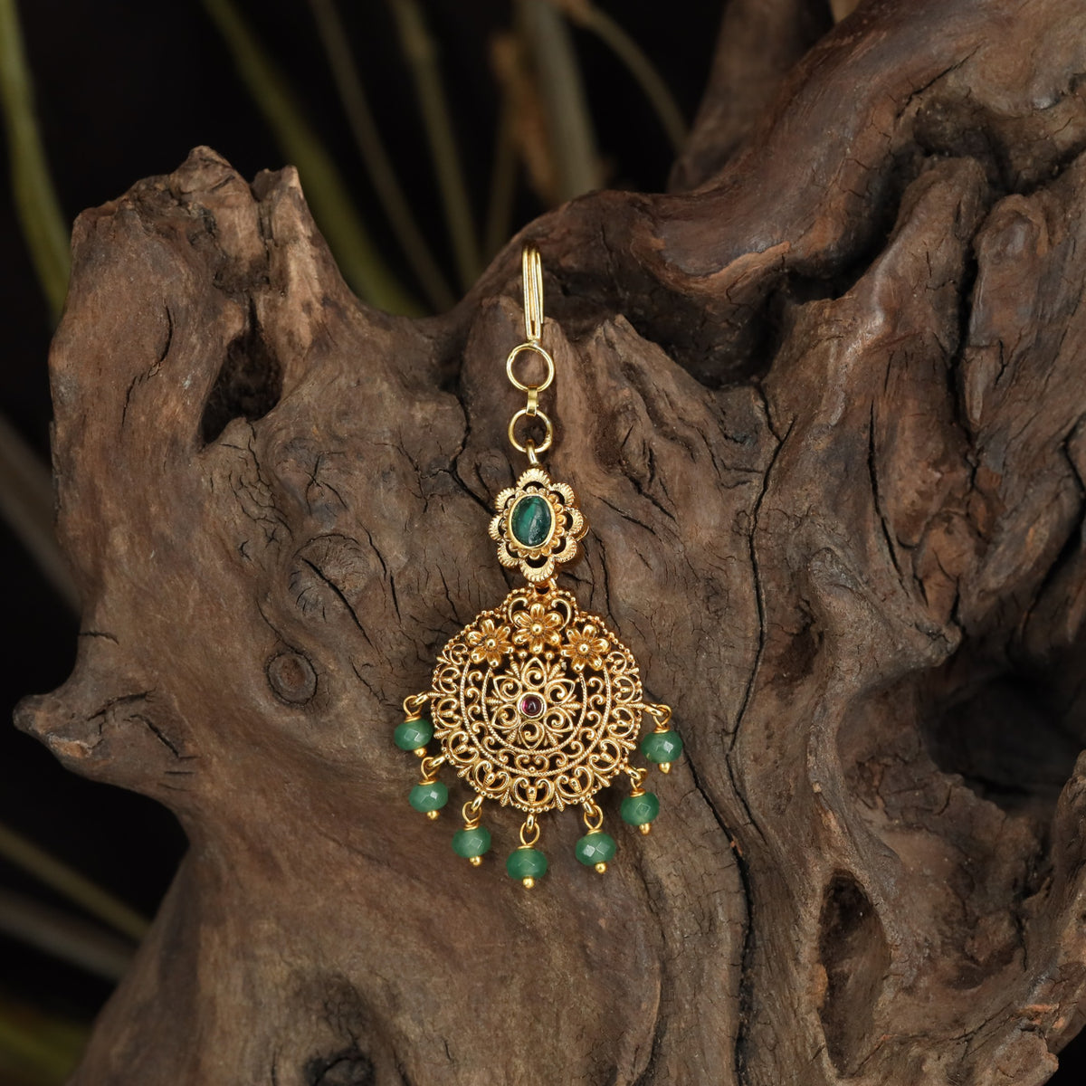 Antique Floral Tikka with Filigree Frame