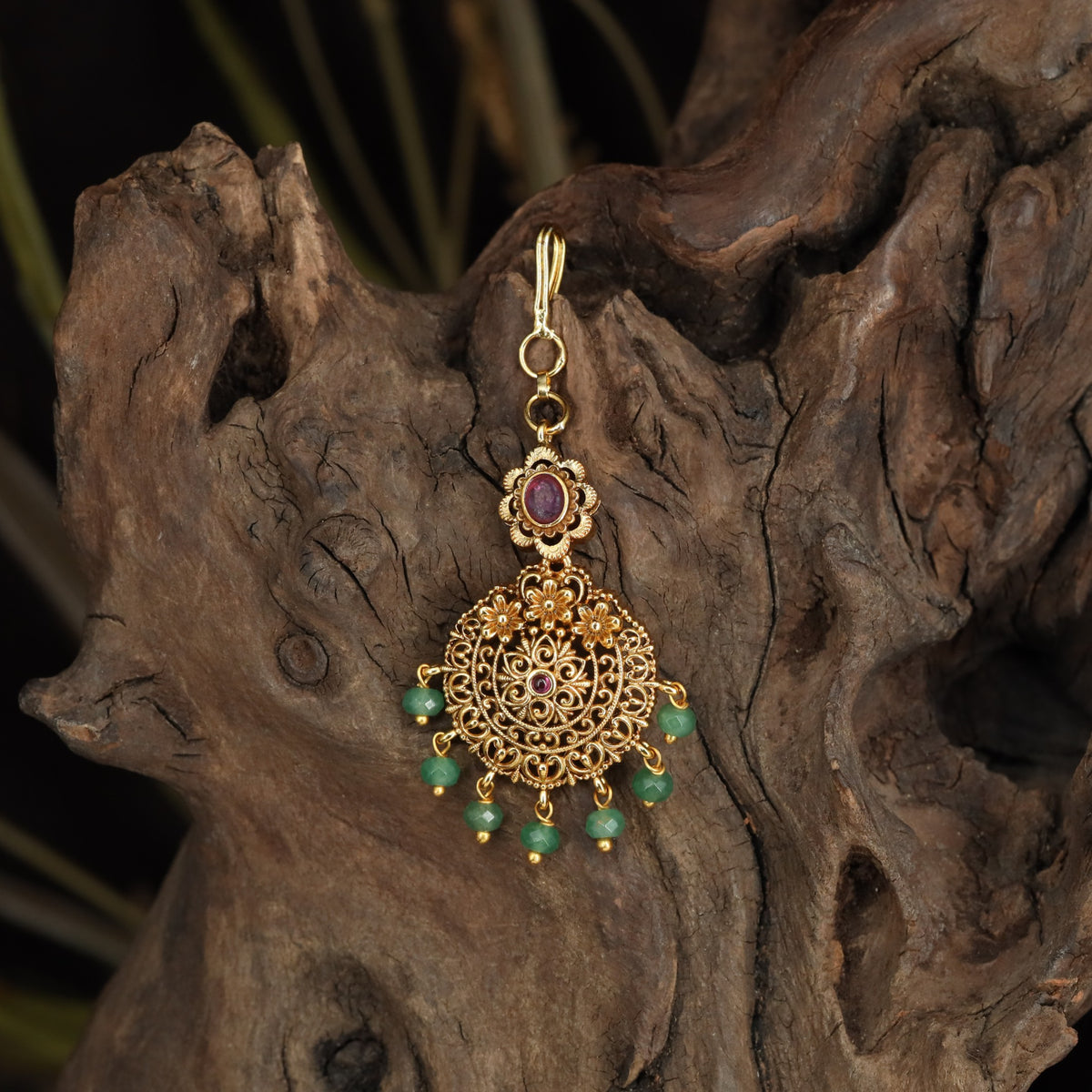 Antique Floral Tikka with Filigree Frame