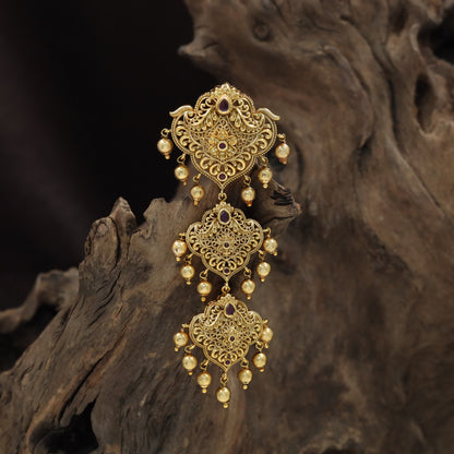 Antique Jade Bille with Floral Panels & Bead Drops