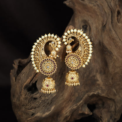 Antique Cuff Jhumka with Floral Motifs & Pearls