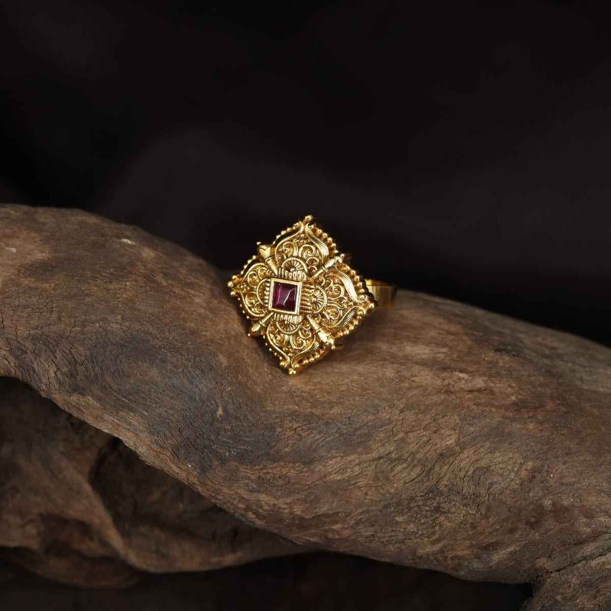 Antique Square Ring with Ornate Detailing
