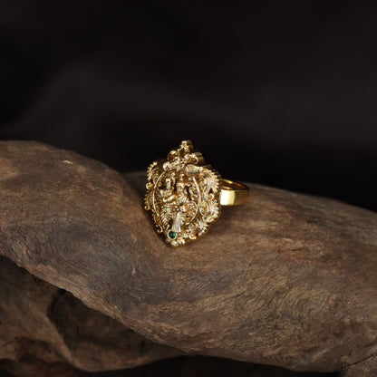 Radha Krishna Ring with Deity Motifs