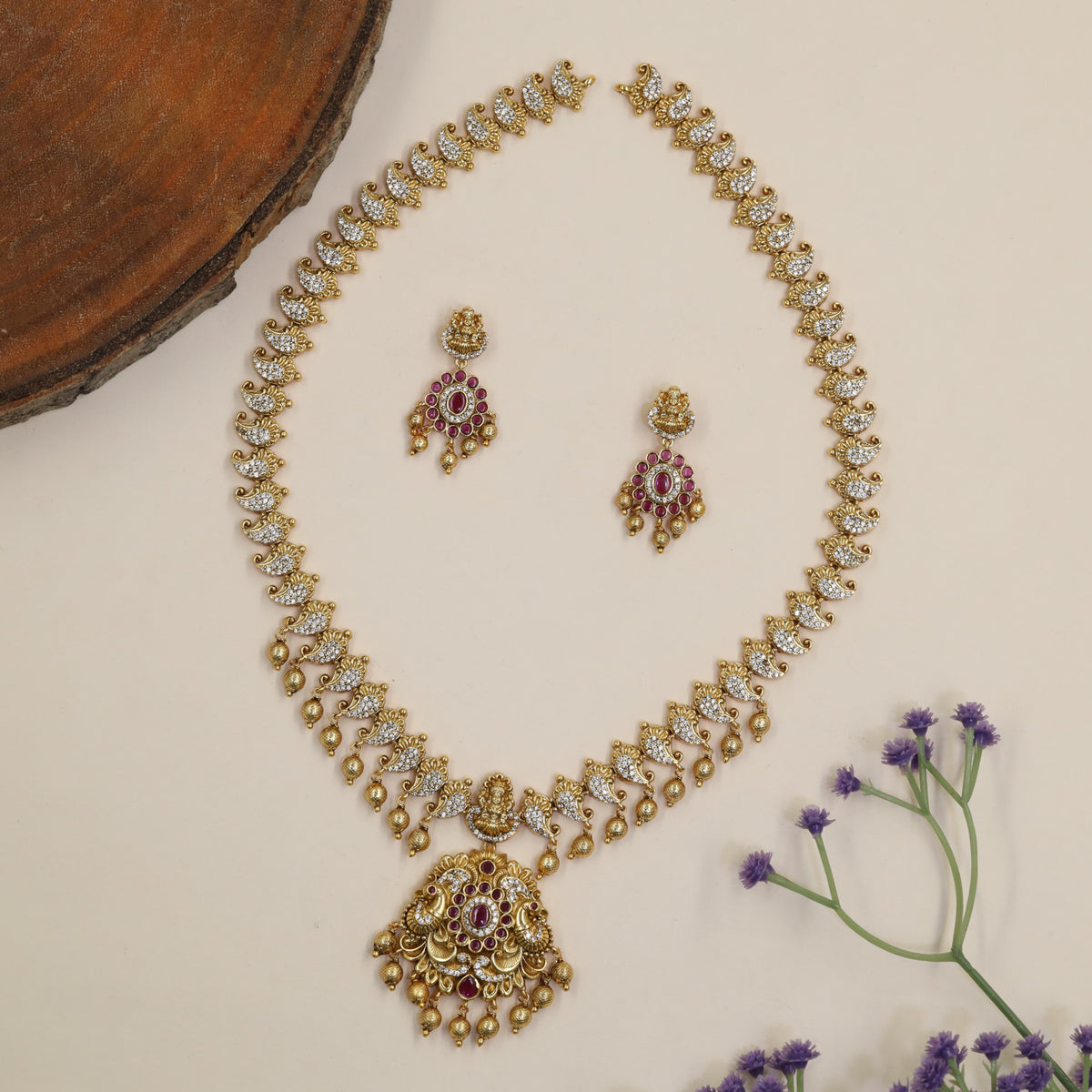 Antique Peacock Long Haara with Ornate Pendant