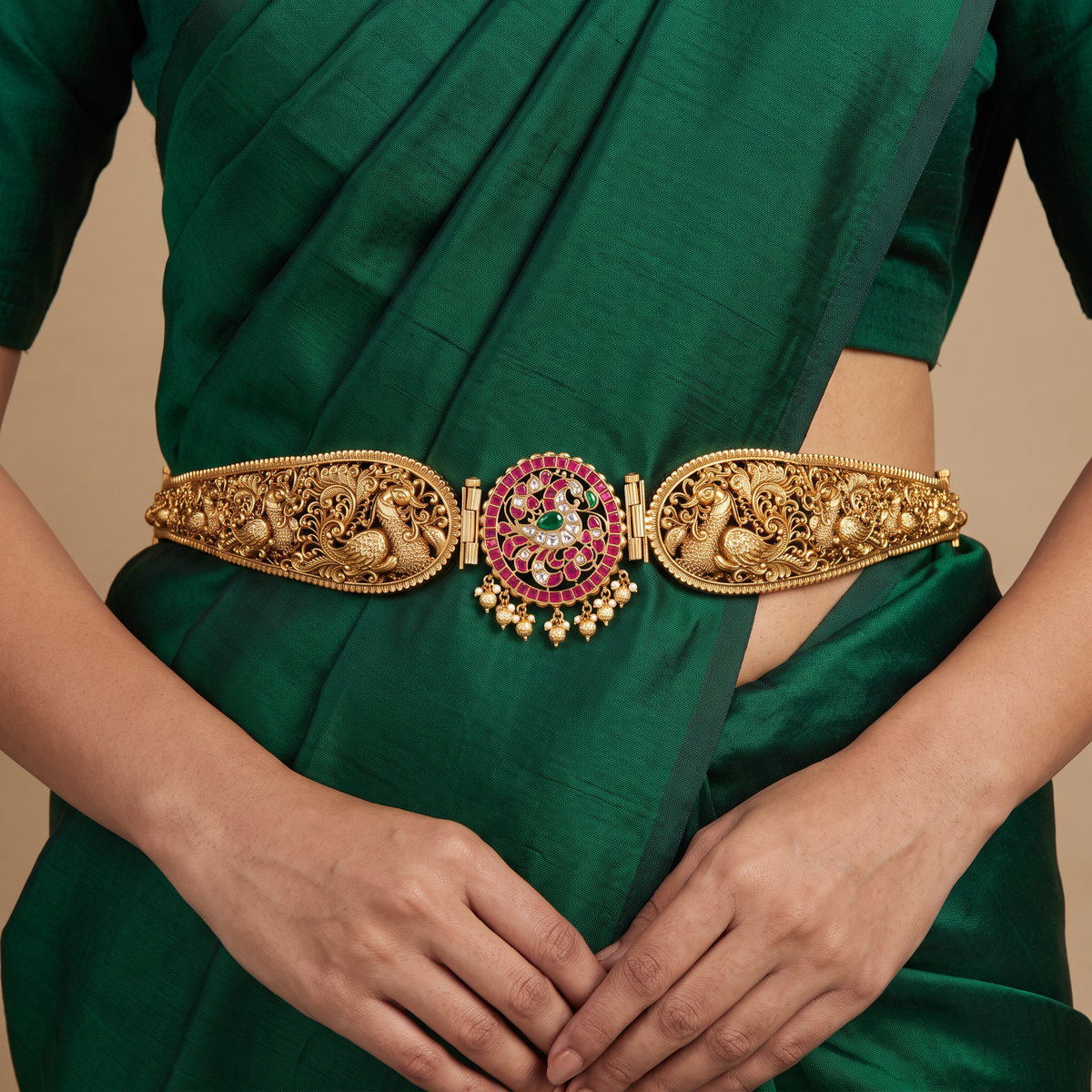 Antique Peacock Dabu with Central Medallion
