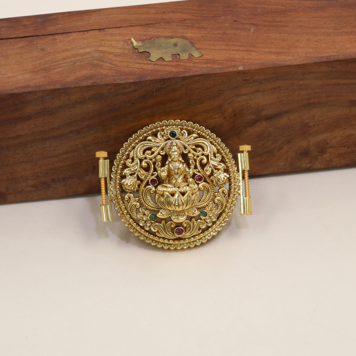 Antique Lakshmi Waist Belt Pendant With Lotus Work