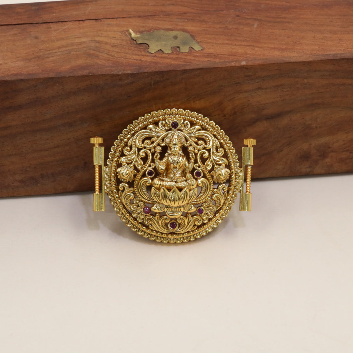 Antique Lakshmi Waist Belt Pendant With Lotus Work