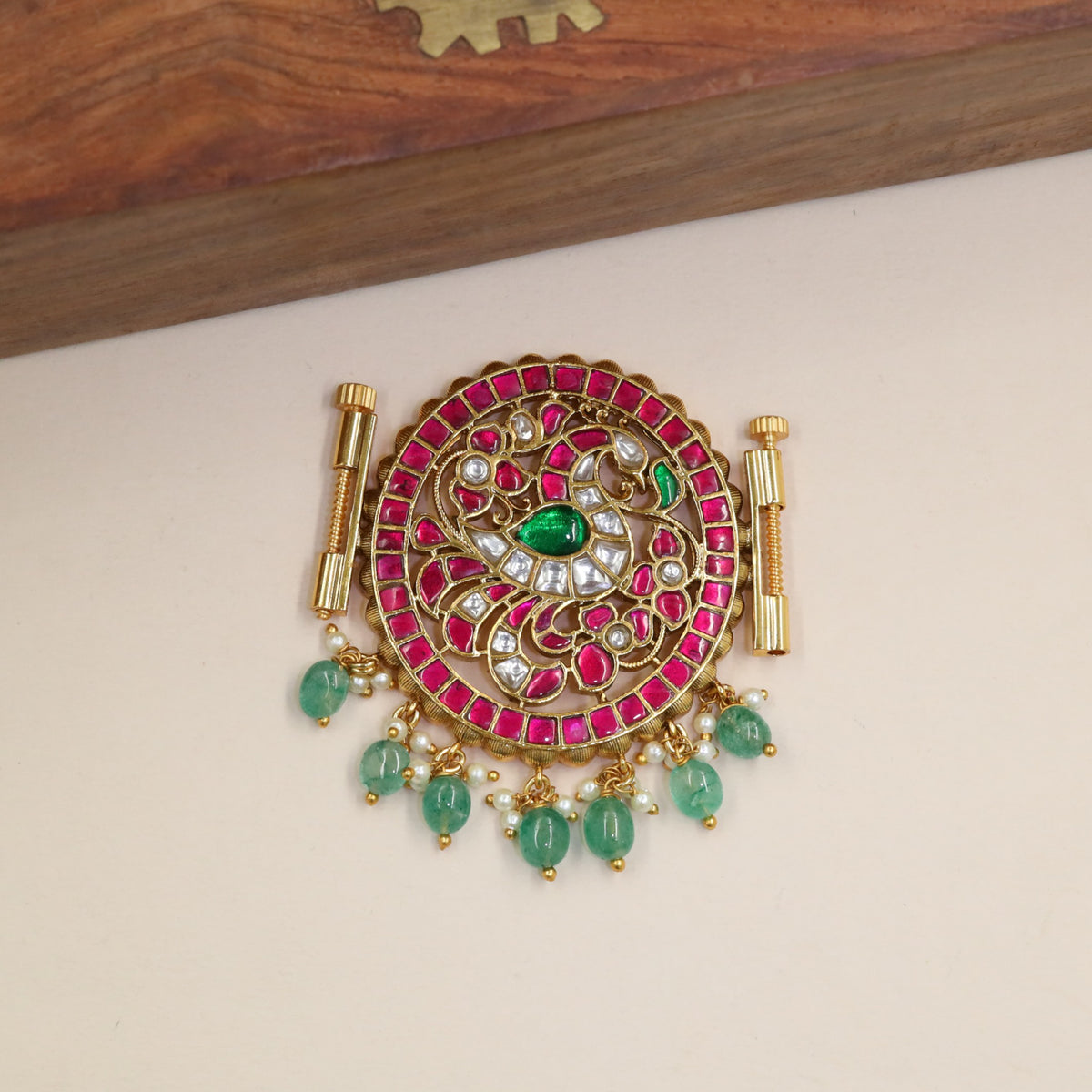 Antique Royal Peacock Waist Belt Pendant With Floral Relief