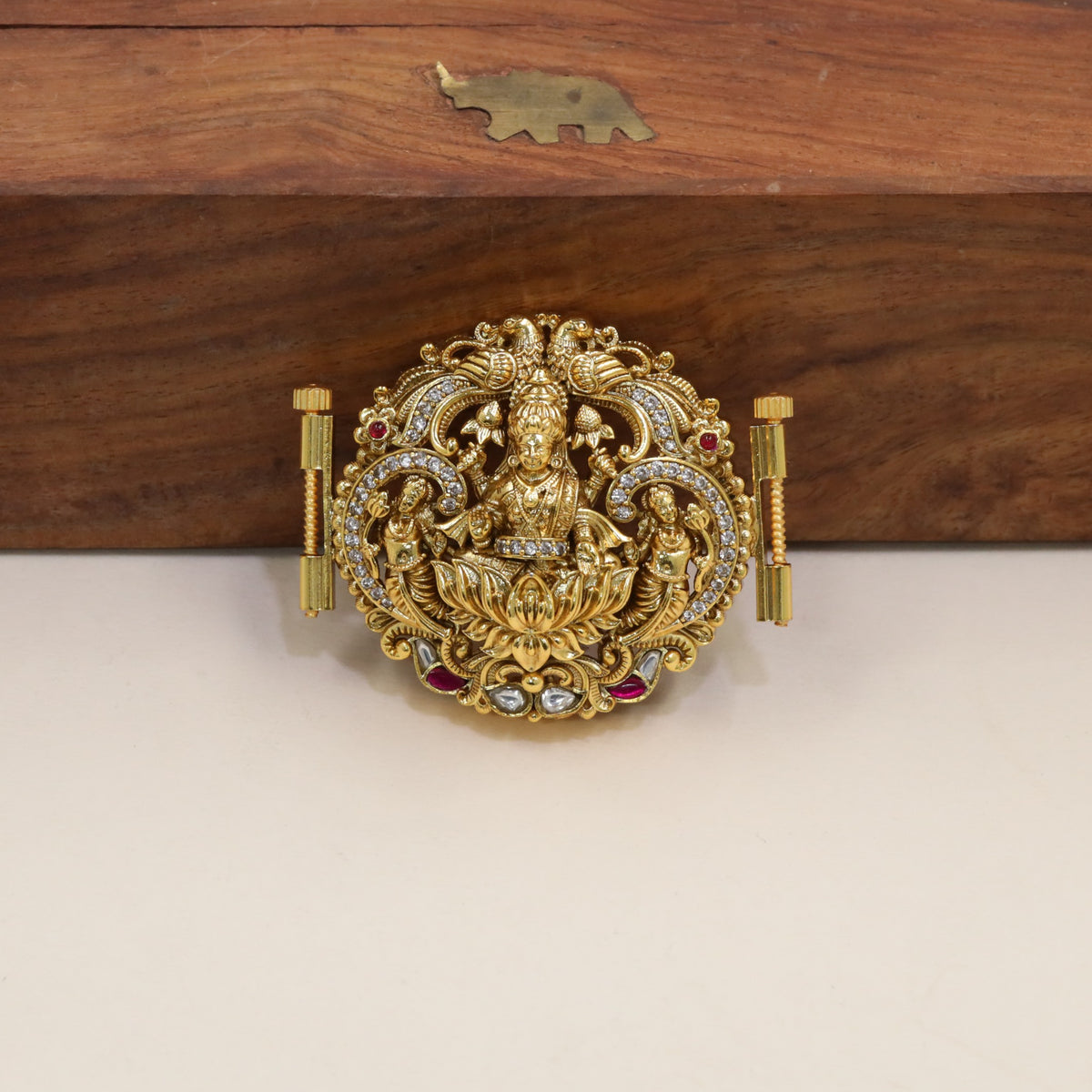 Antique Lakshmi Waist Belt Pendant With Lotus Detailing