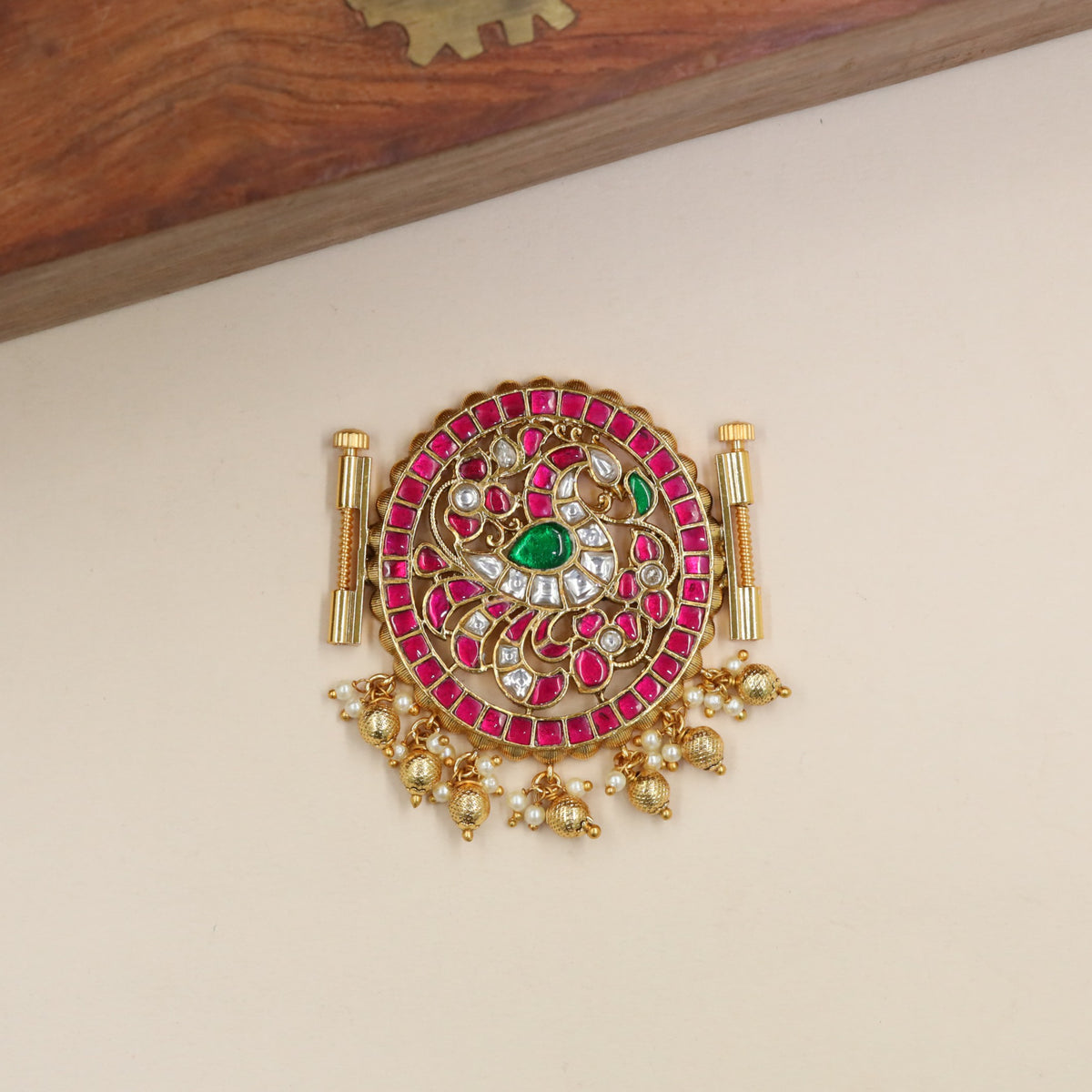 Antique Royal Peacock Waist Belt Pendant With Floral Relief