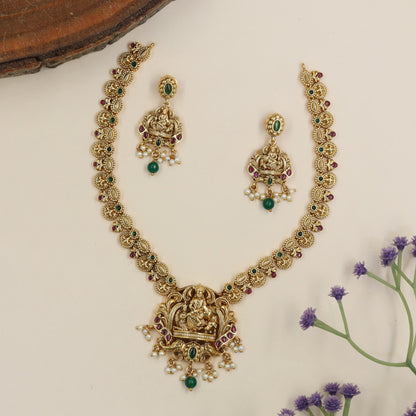 Traditional Saraswathi Devi Necklace With Elaborate Pendant And Decorative Link Details