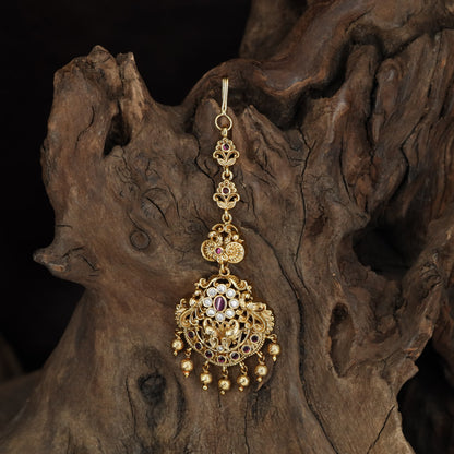 Antique Floral Tikka with Hanging Drops
