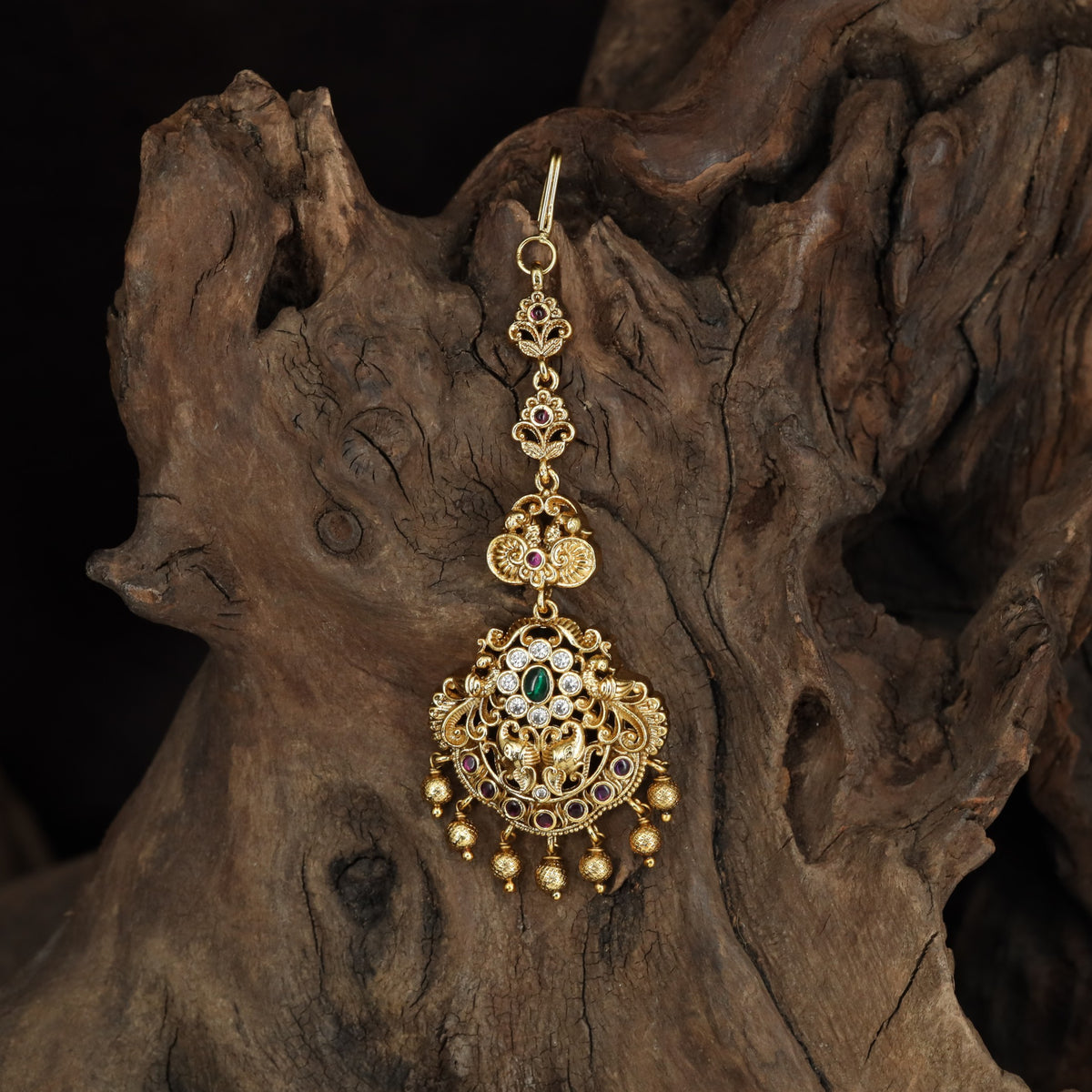 Antique Floral Tikka with Hanging Drops