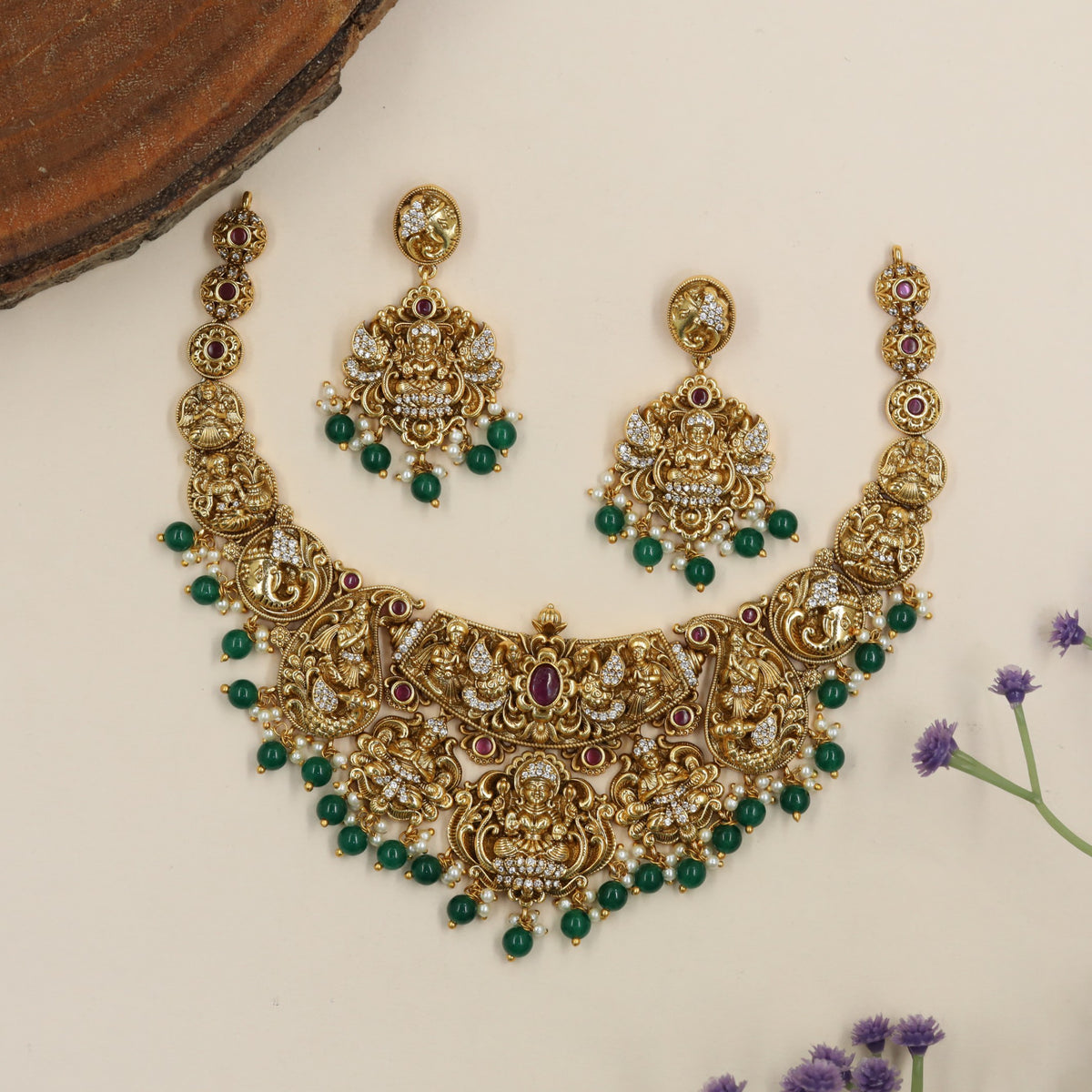 Royal Antique Necklace Showcasing Lakshmi Centrepiece And Detailed Heritage Work