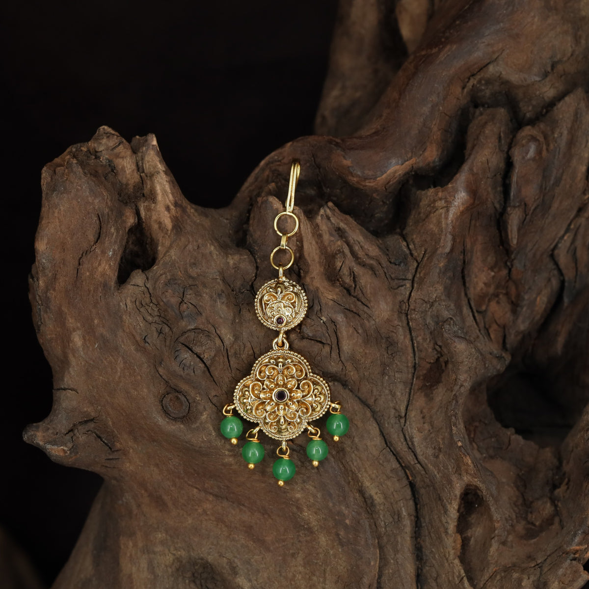 Antique Floral Tikka with Bead Drops