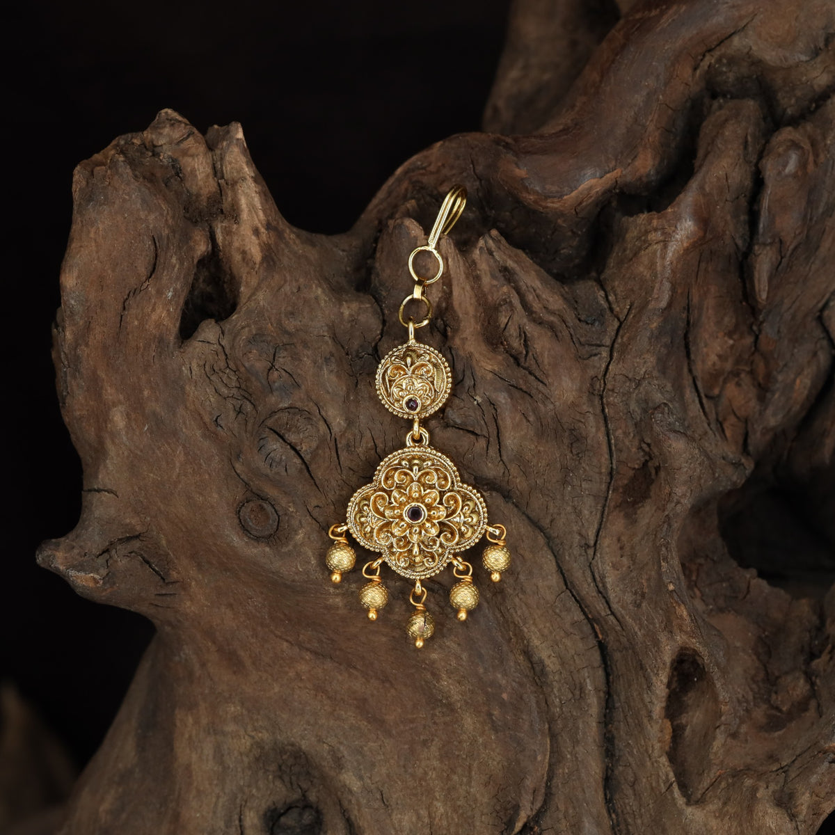 Antique Floral Tikka with Bead Drops