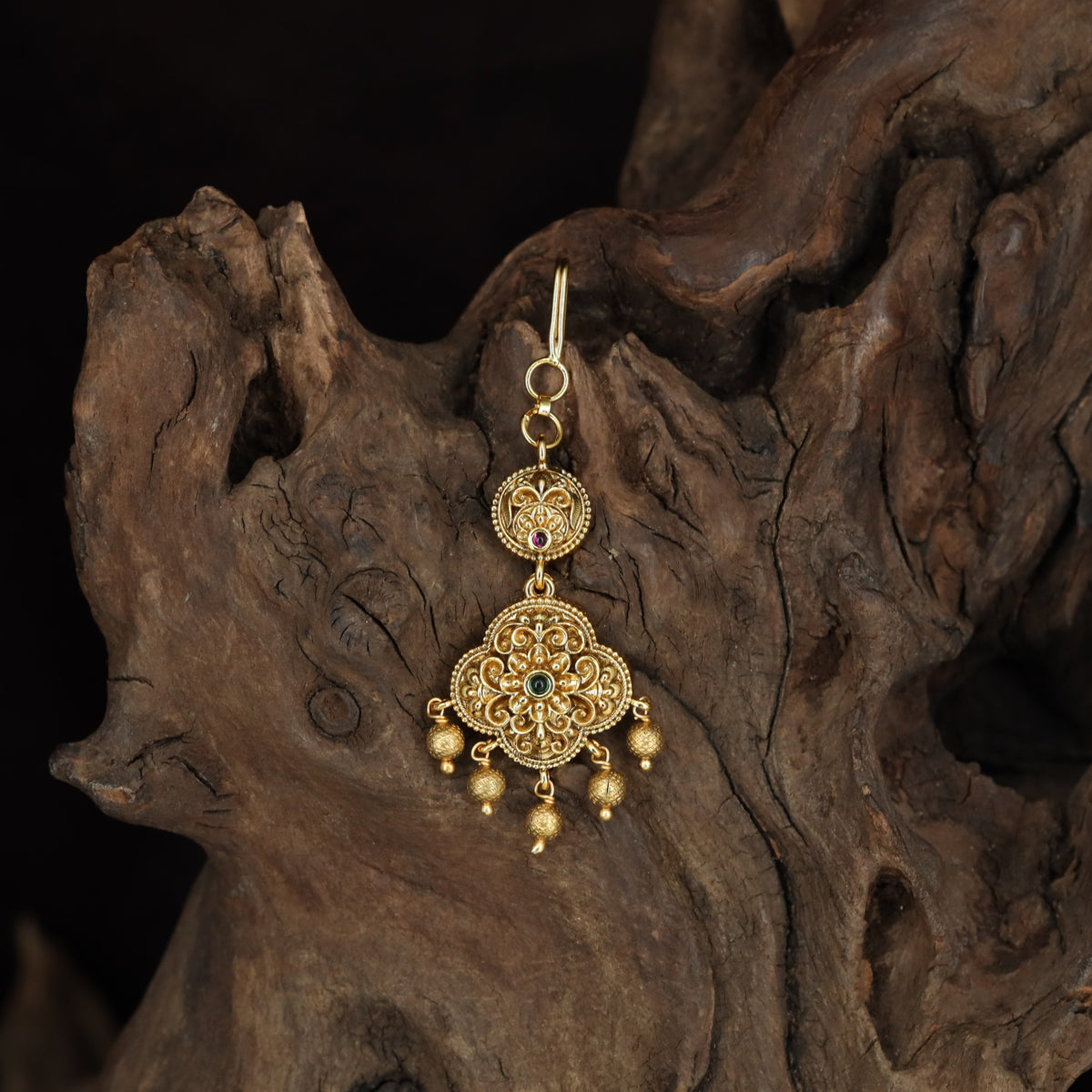 Antique Floral Tikka with Bead Drops