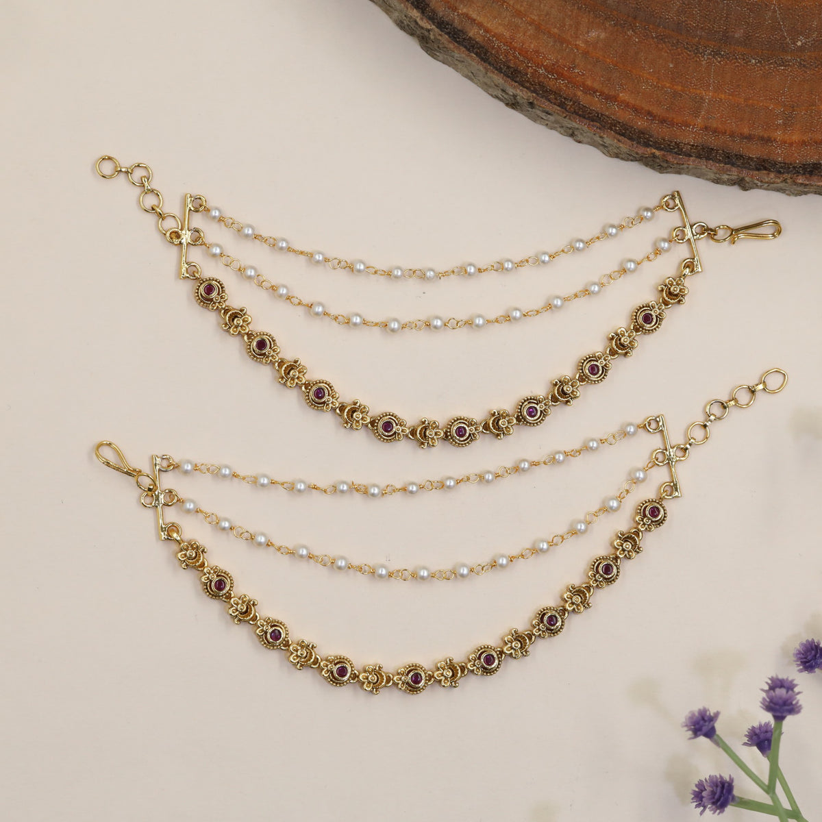 Antique Floral Mati with Pearl Strings