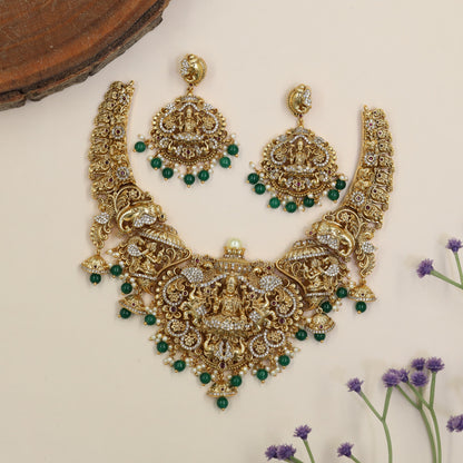 Antique Necklace With Lakshmi Centrepiece, Peacock Details And Ornate Temple Work