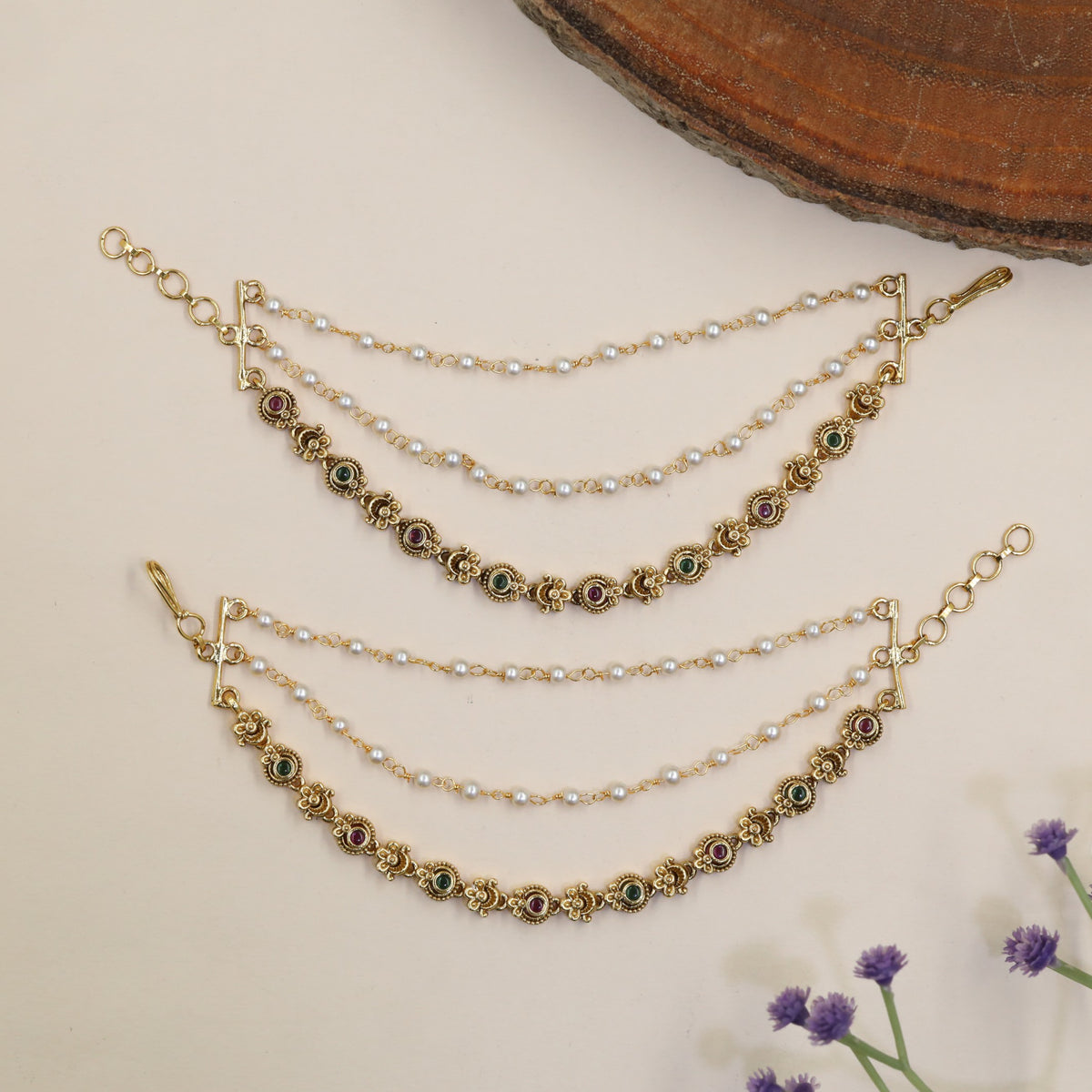 Antique Floral Mati with Pearl Strings
