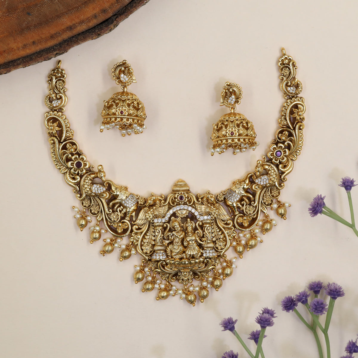 Antique Necklace with Radha Krishna & Peacock Motifs