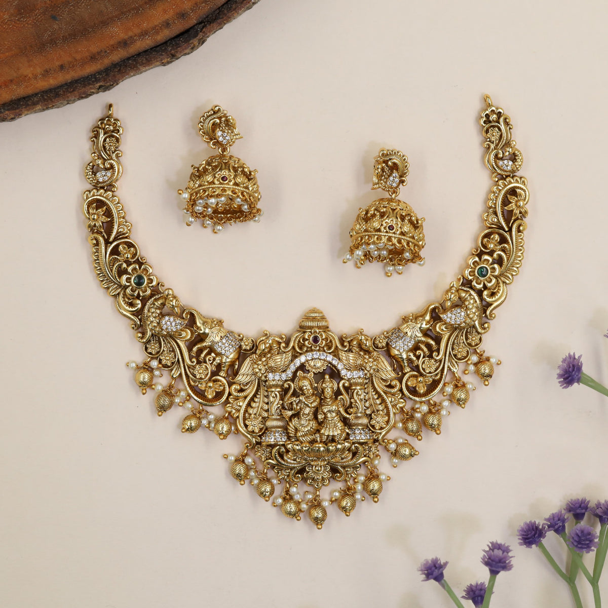 Antique Necklace with Radha Krishna & Peacock Motifs