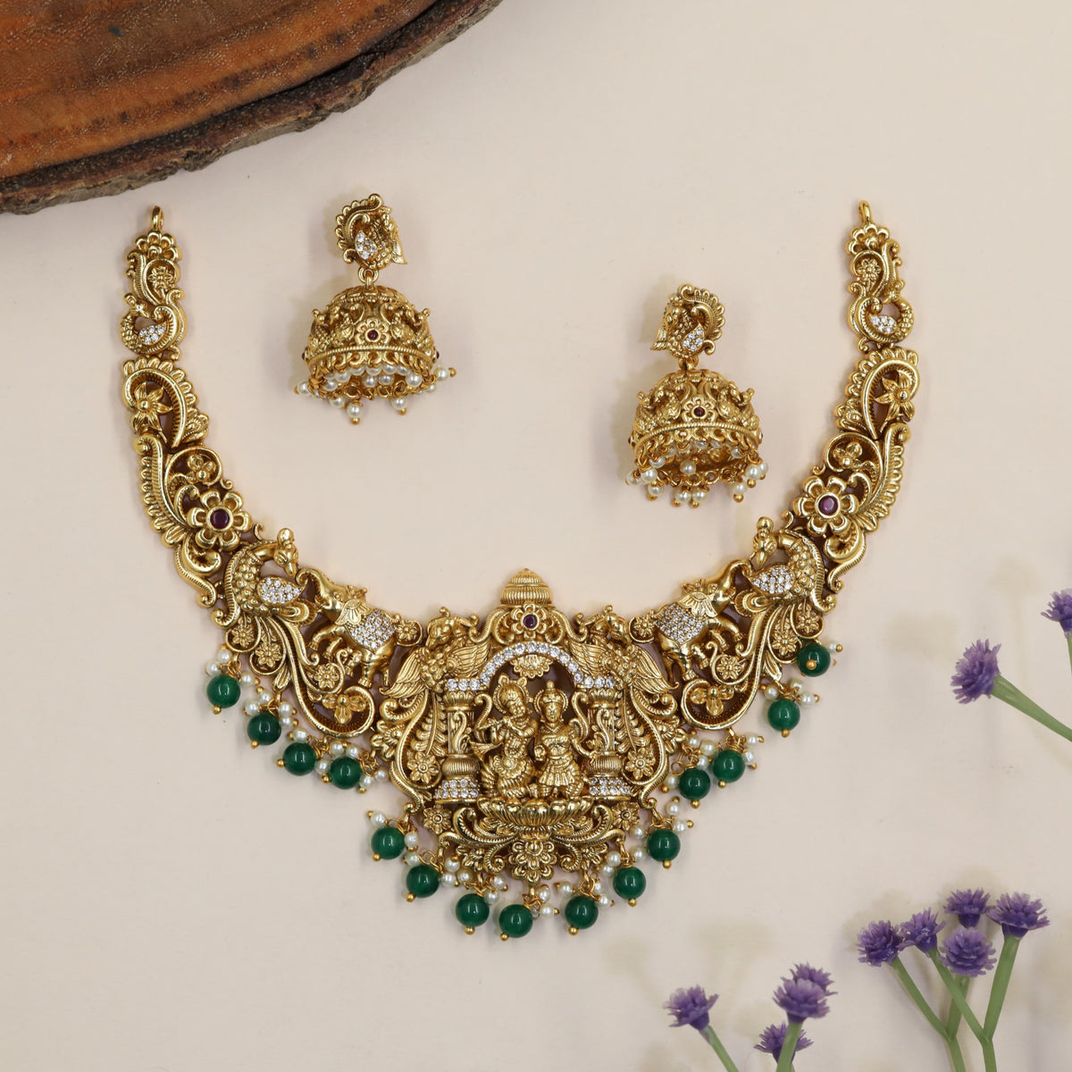 Antique Necklace with Radha Krishna & Peacock Motifs