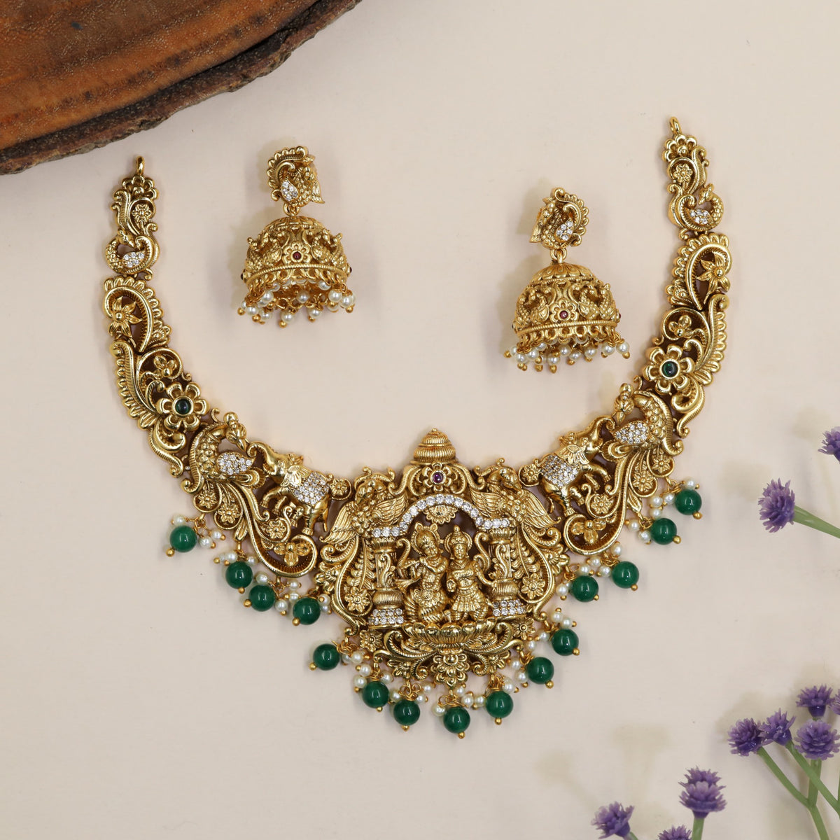 Antique Necklace with Radha Krishna & Peacock Motifs