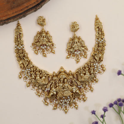 Antique Radha Krishna Necklace with Temple Motifs