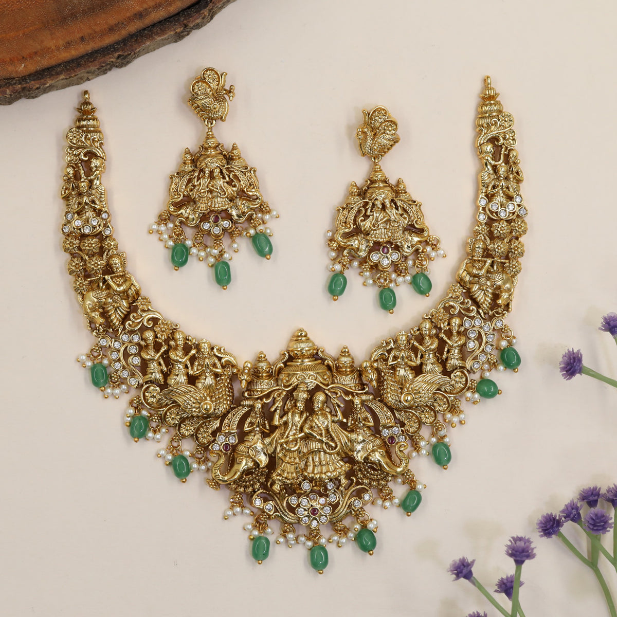 Antique Radha Krishna Necklace with Temple Motifs