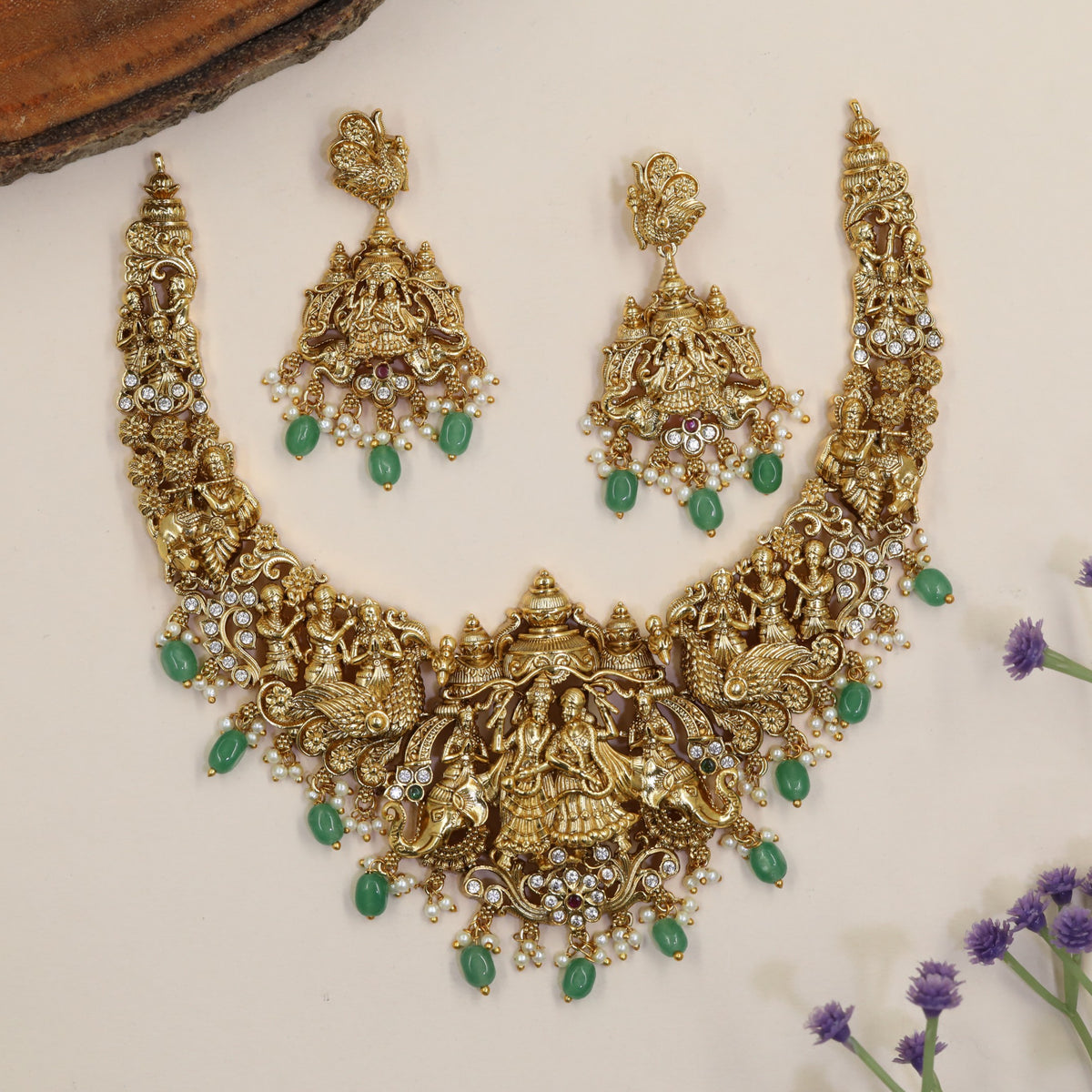 Antique Radha Krishna Necklace with Temple Motifs